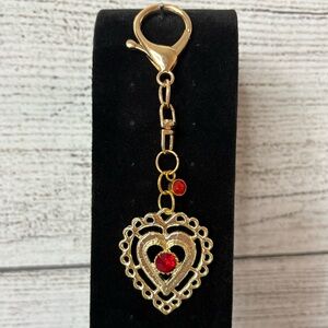 Vintage Gold Heart Purse Charm Red Crystal Bag Jewelry Valentine